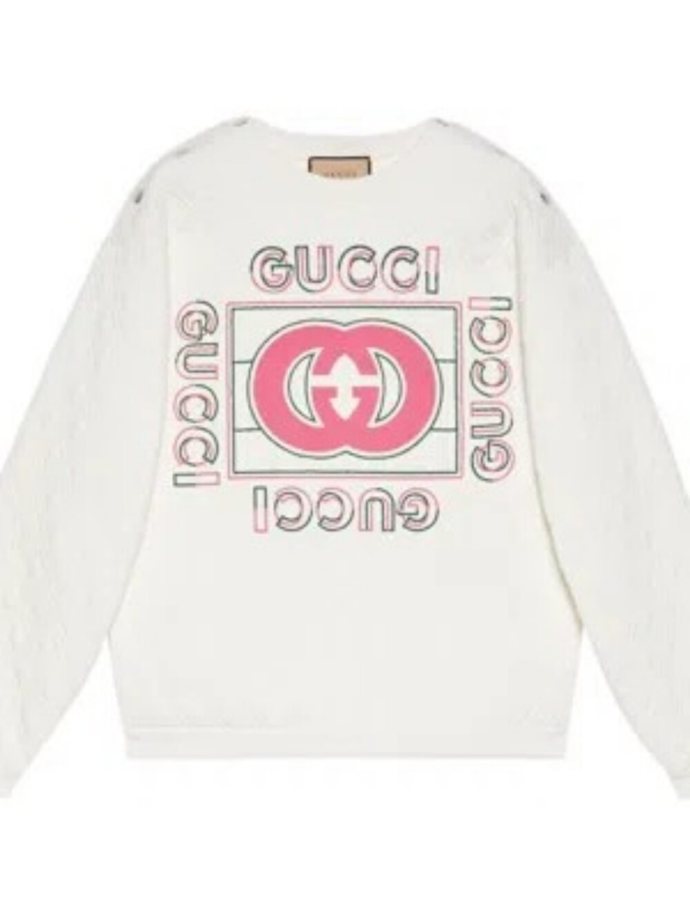 Gucci Cream Quilted Sweatshirt with Pink and Black Logo BEAUTIFUL NWT